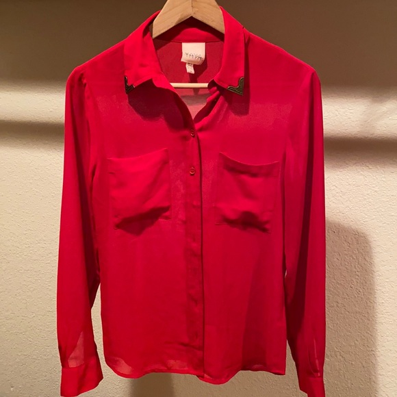 Red Sheer Western Collar Button Down Blouse Size S - Picture 6 of 8